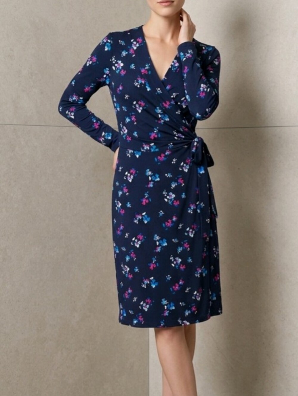 Banana Republic Navy Floral Wrap Dress - Long Sleeve